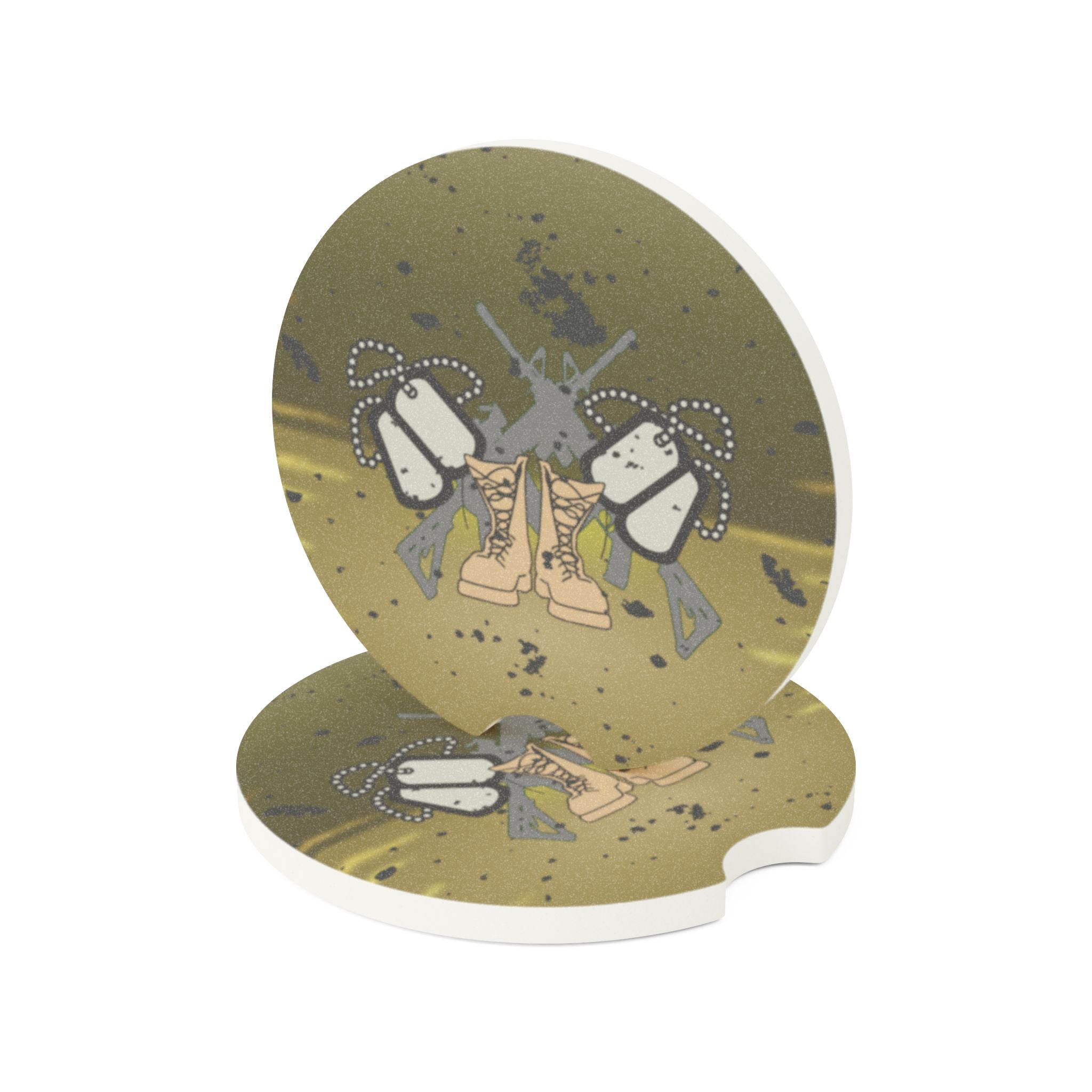 Military Dog Tags & Boots Car Coaster — Army Veteran Vehicle Drink Holder