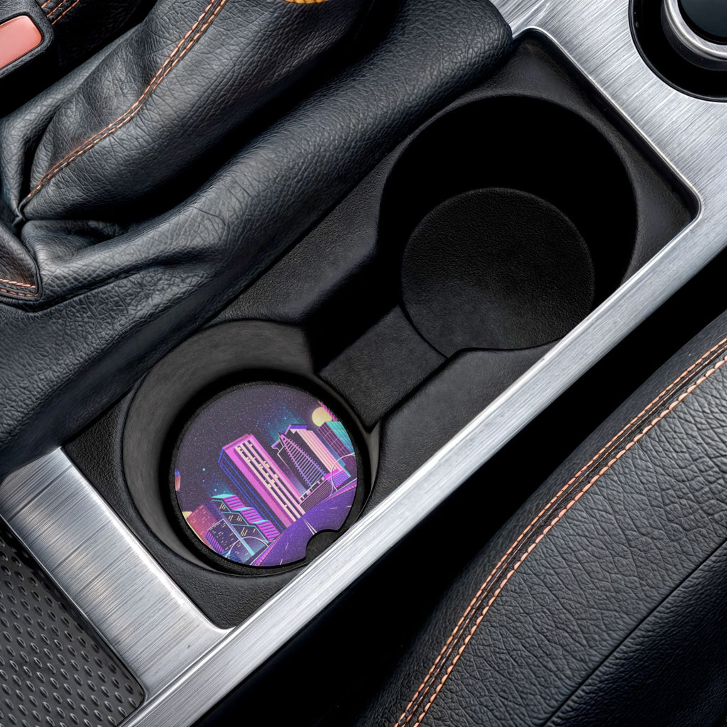 Retro Neon City Skyline Car Coaster