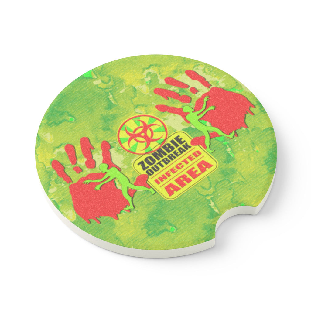 Soapstone Car Coaster — "Zombie Outbreak: Infected Area" Horror Travel Cup Holder Insert