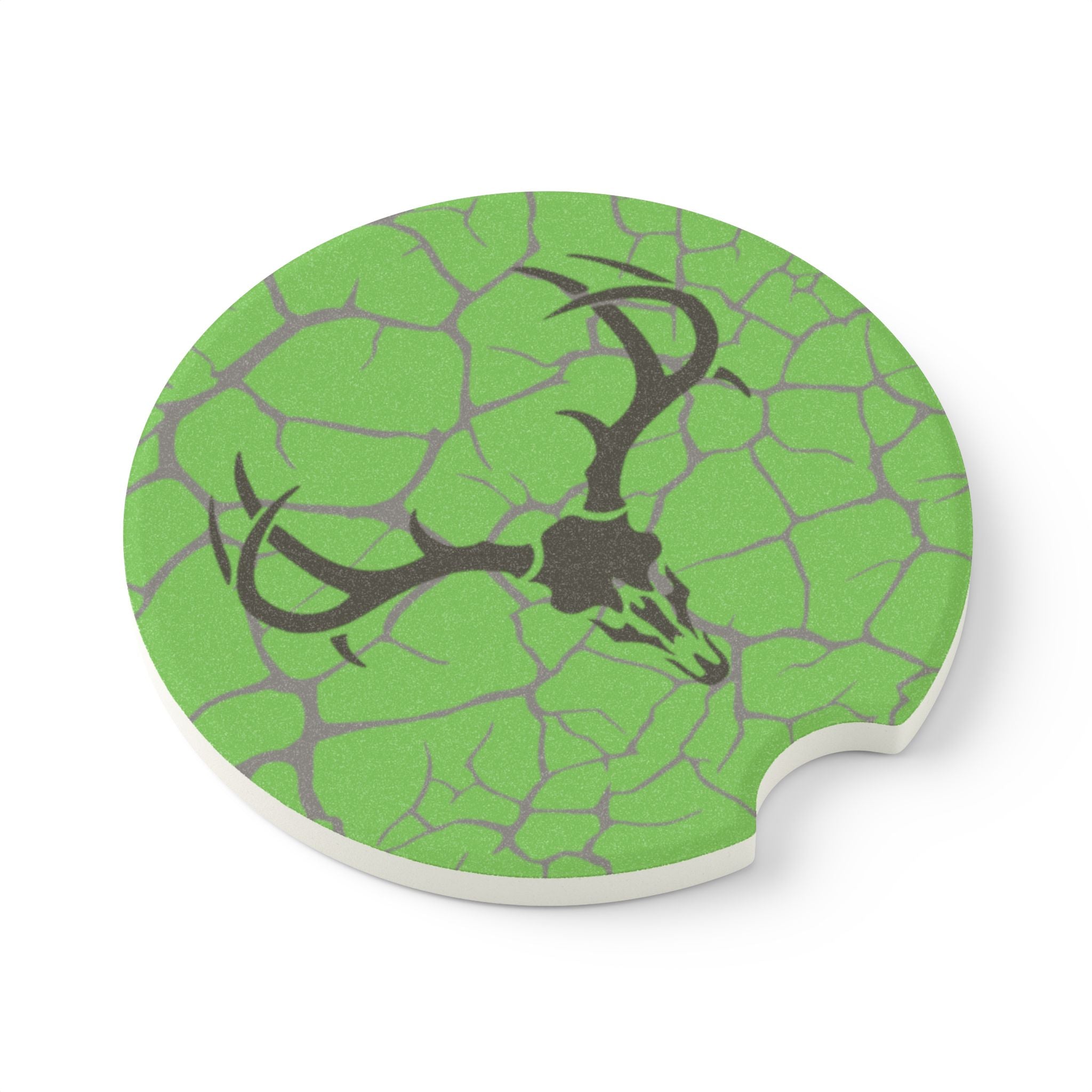 Deer Skull Car Coaster — Green Cracked Stone Soapstone Cup Holder Insert