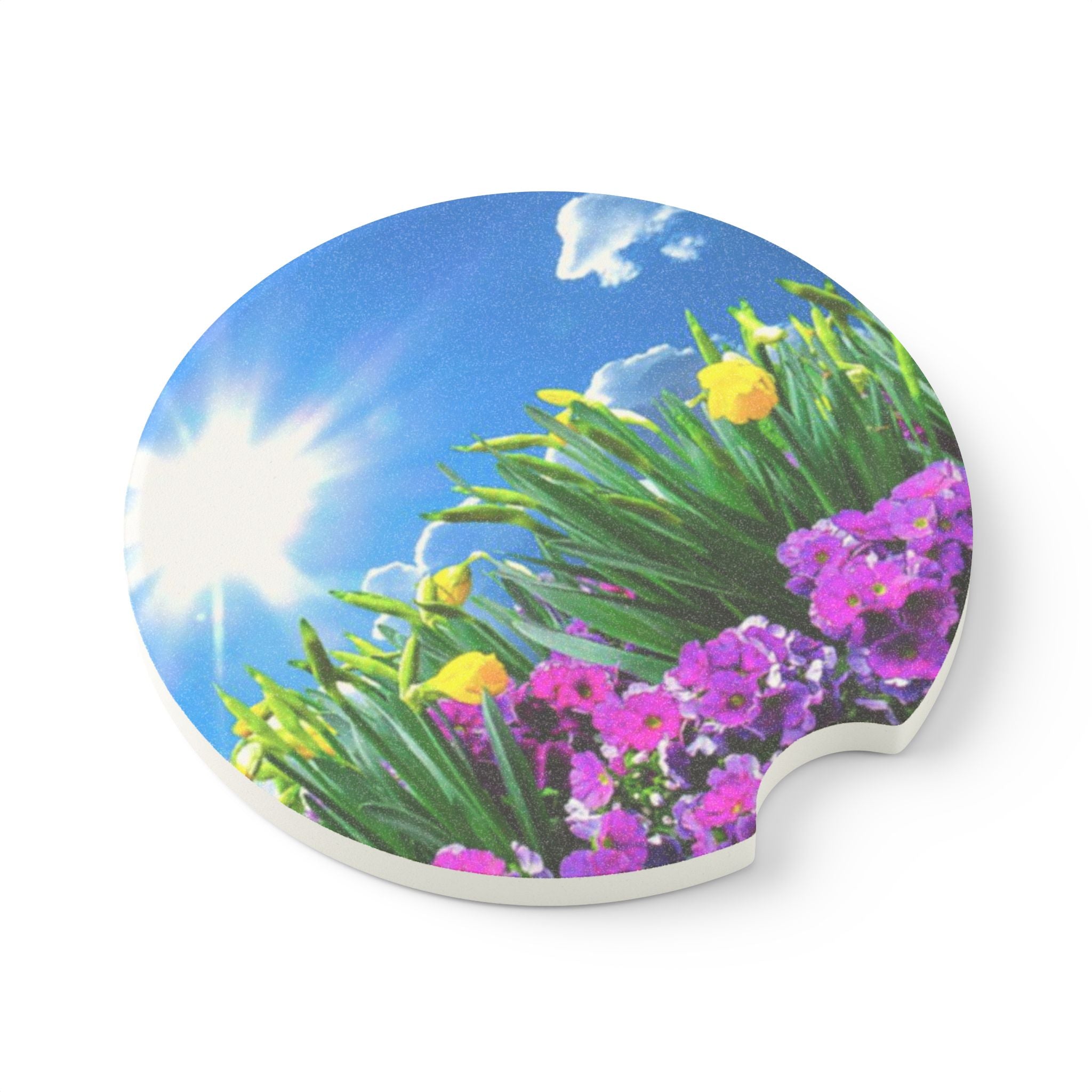 Sunny Spring Flower Garden Design Soapstone Car Coaster