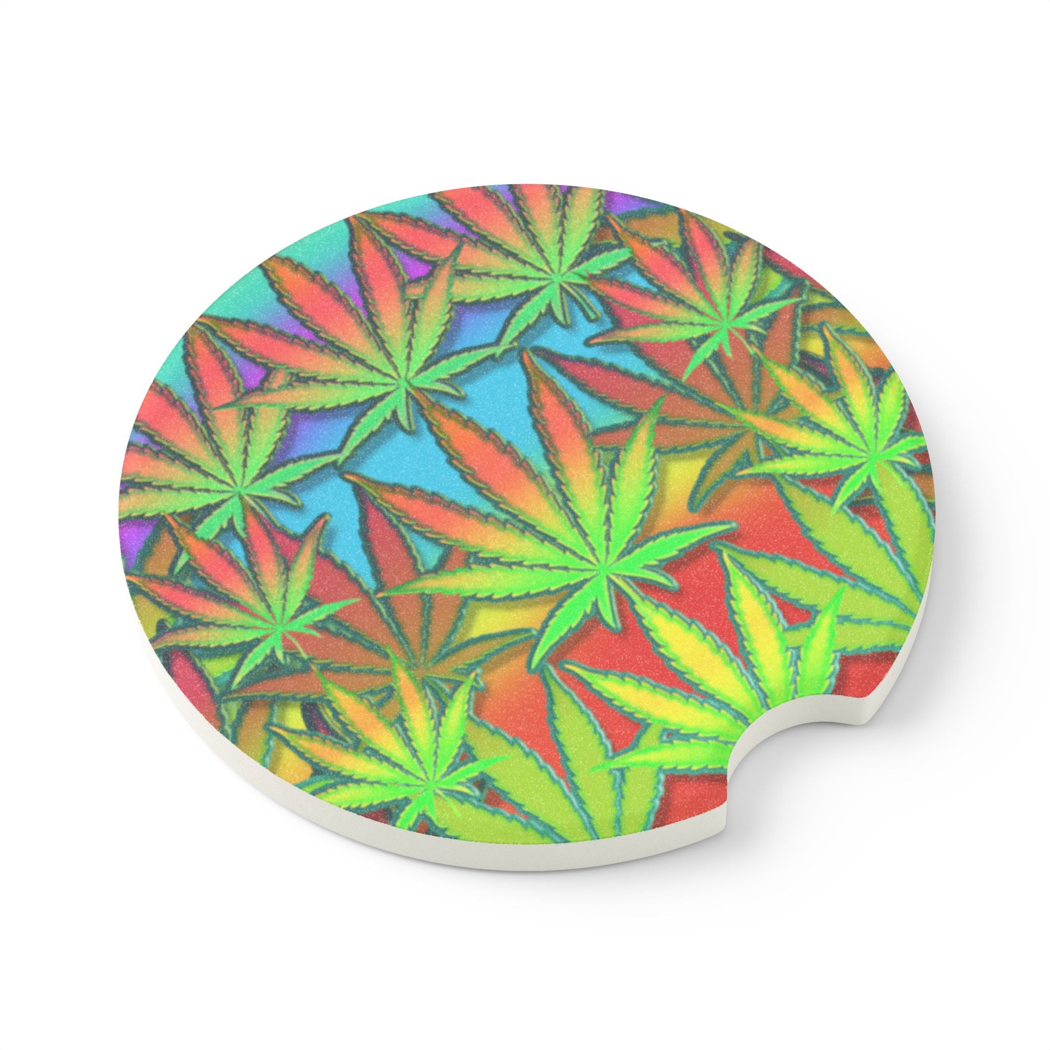 Psychedelic Rainbow Cannabis Soapstone Car Coaster