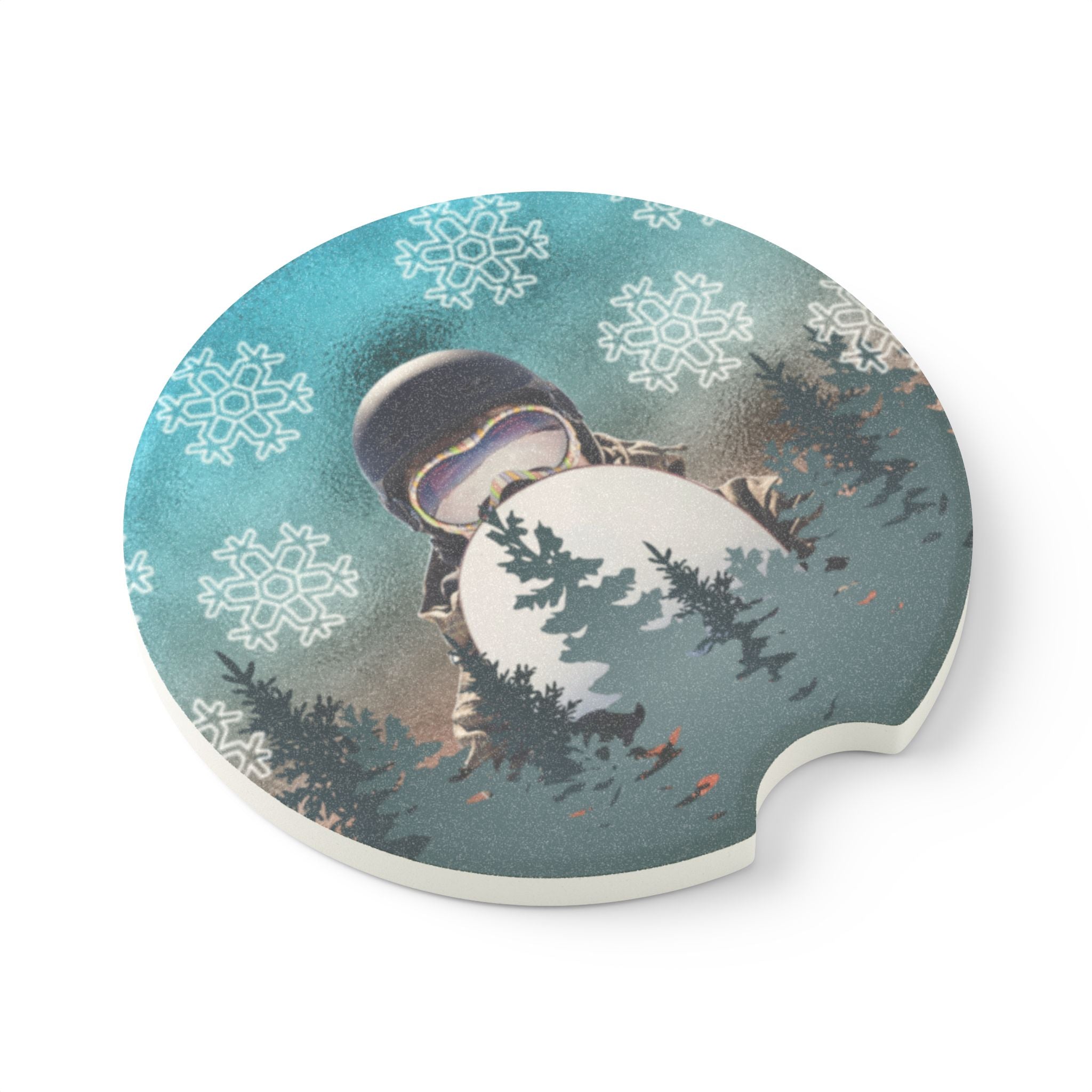 Soapstone Car Coaster — Winter Snowboarder Design