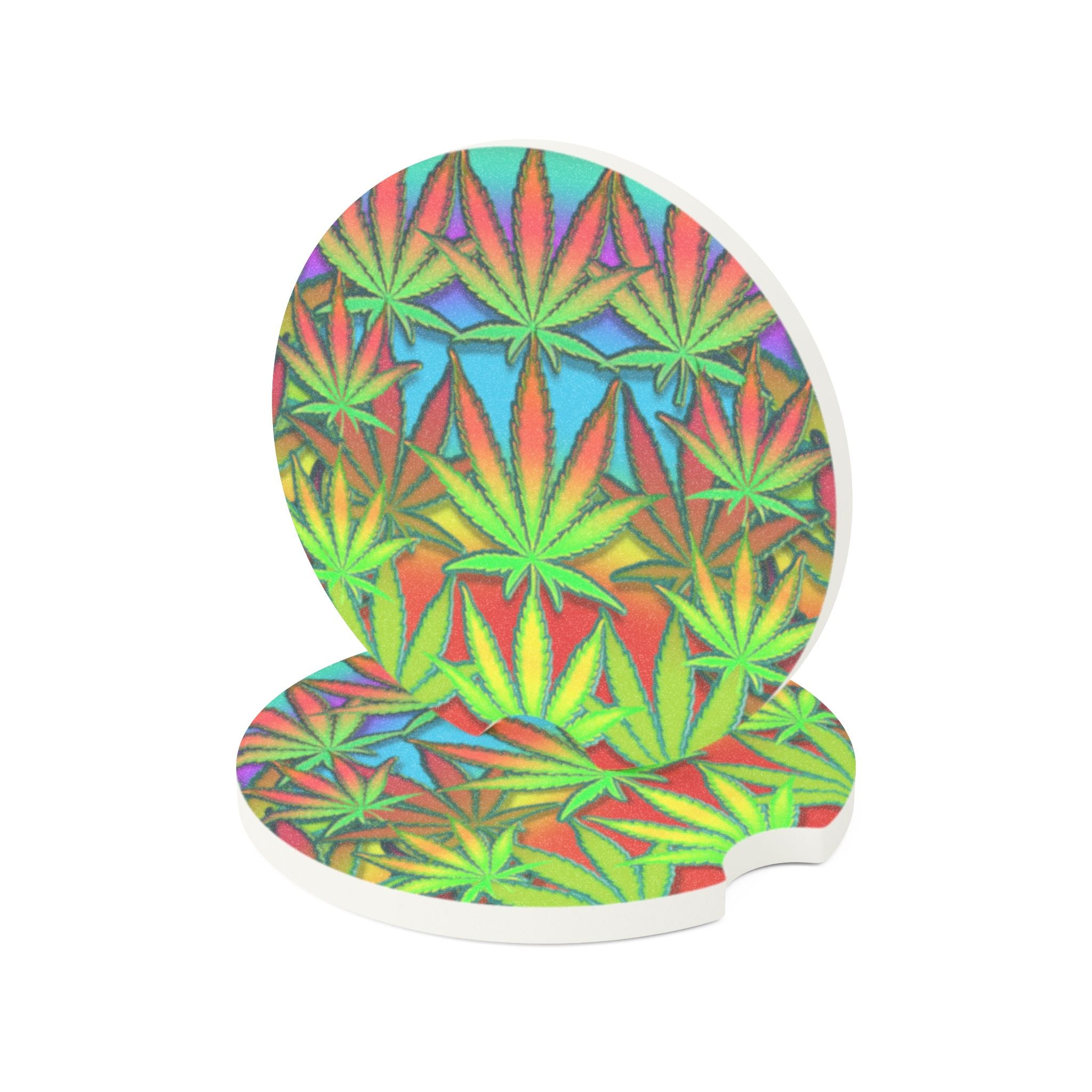 Psychedelic Rainbow Cannabis Soapstone Car Coaster