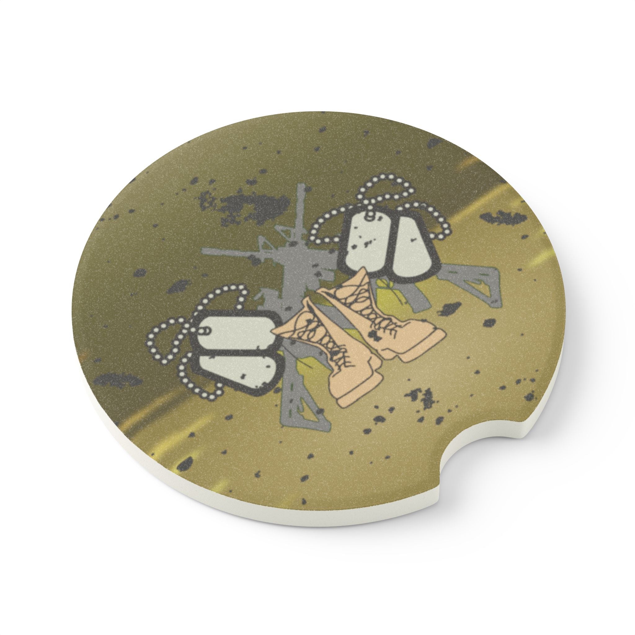 Military Dog Tags & Boots Car Coaster — Army Veteran Vehicle Drink Holder