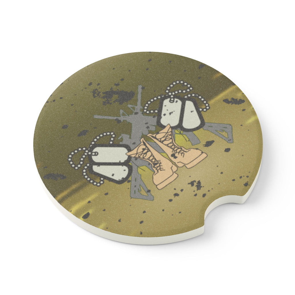 Military Dog Tags & Boots Car Coaster — Army Veteran Vehicle Drink Holder
