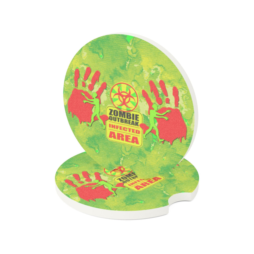Soapstone Car Coaster — "Zombie Outbreak: Infected Area" Horror Travel Cup Holder Insert