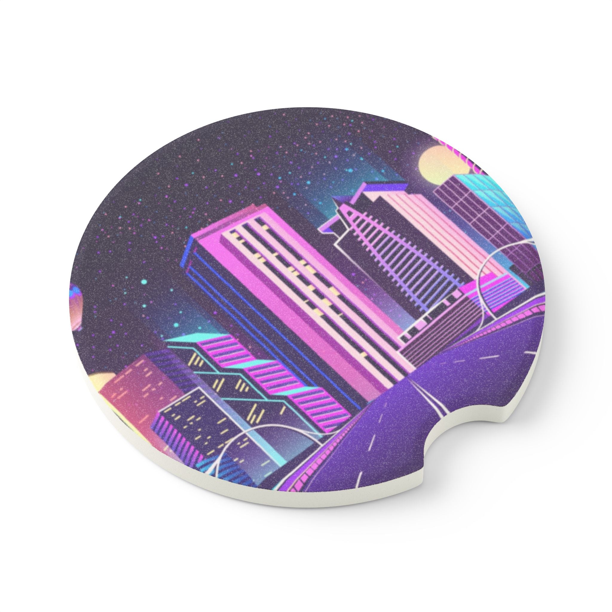 Retro Neon City Skyline Car Coaster