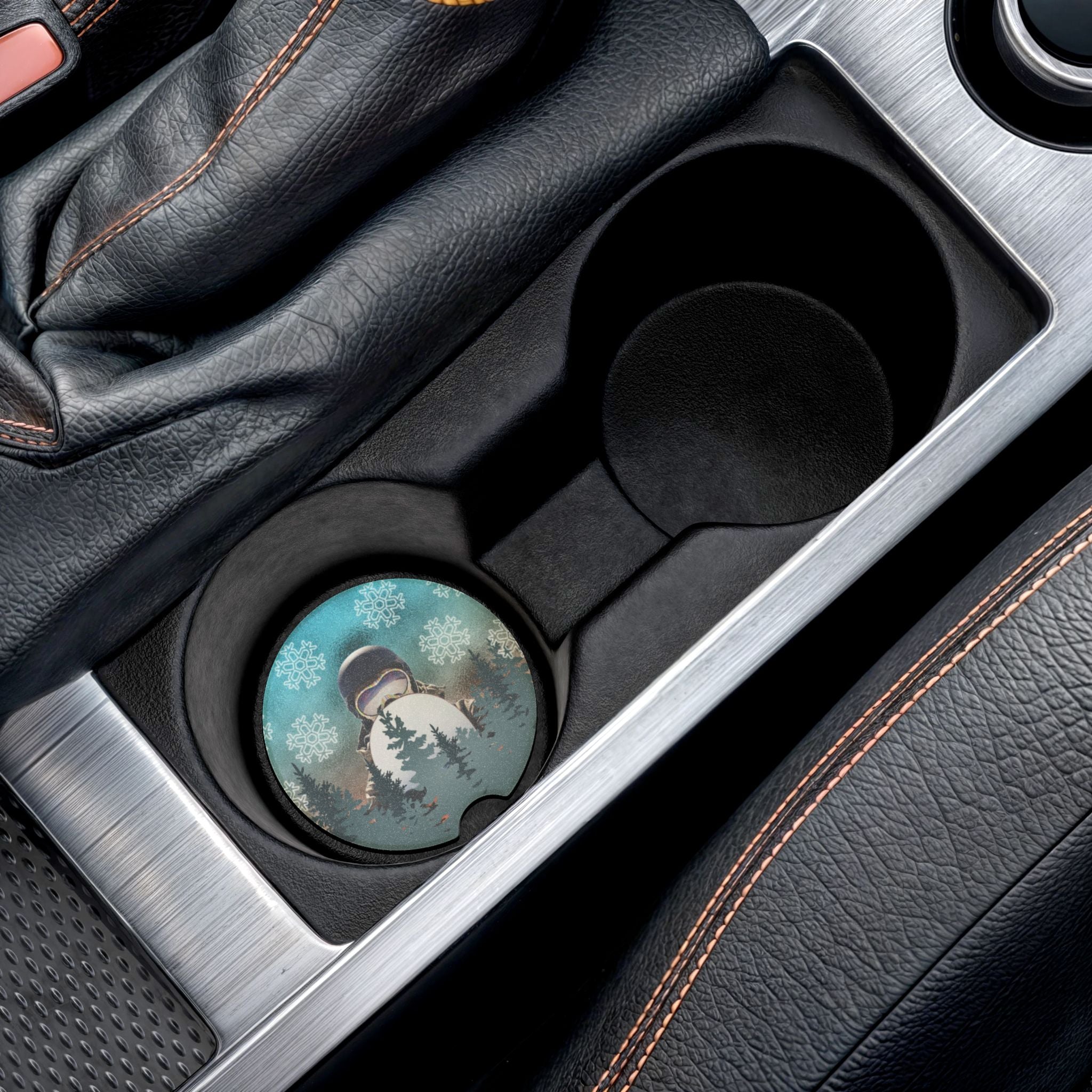 Soapstone Car Coaster — Winter Snowboarder Design