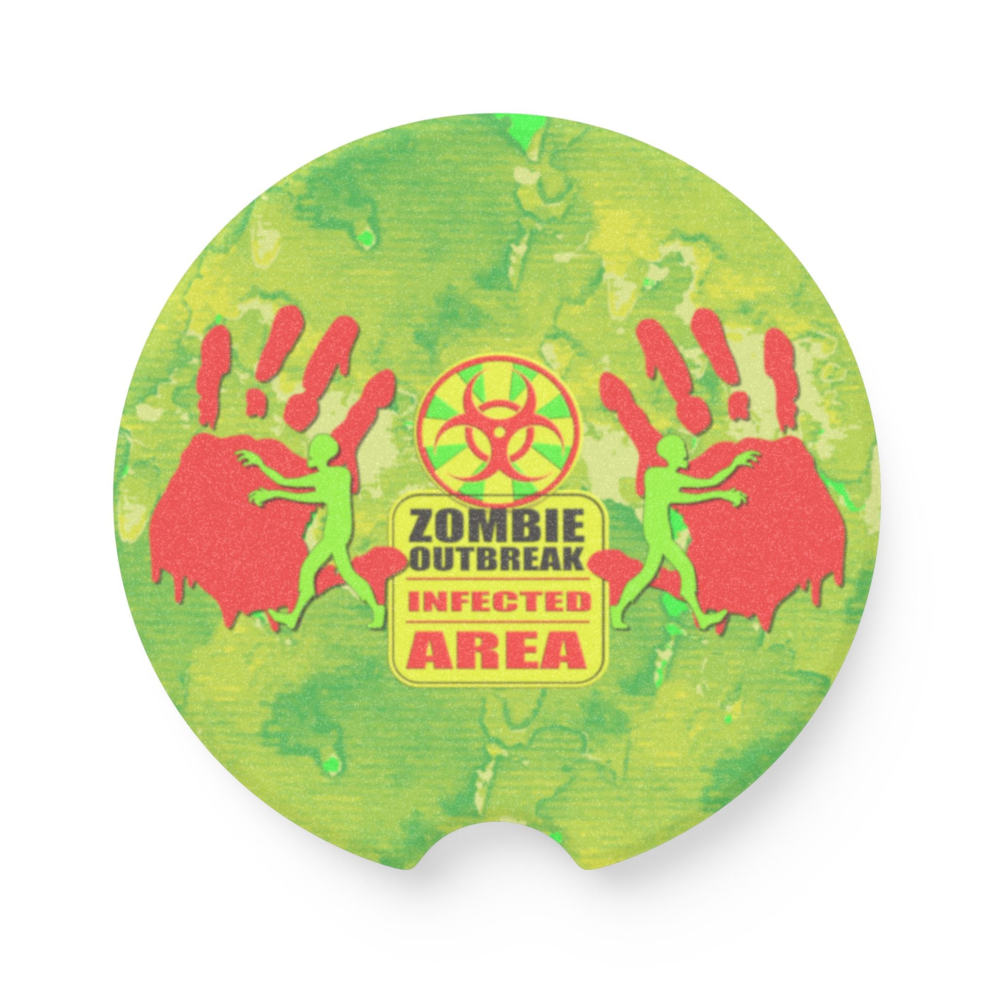 Soapstone Car Coaster — "Zombie Outbreak: Infected Area" Horror Travel Cup Holder Insert