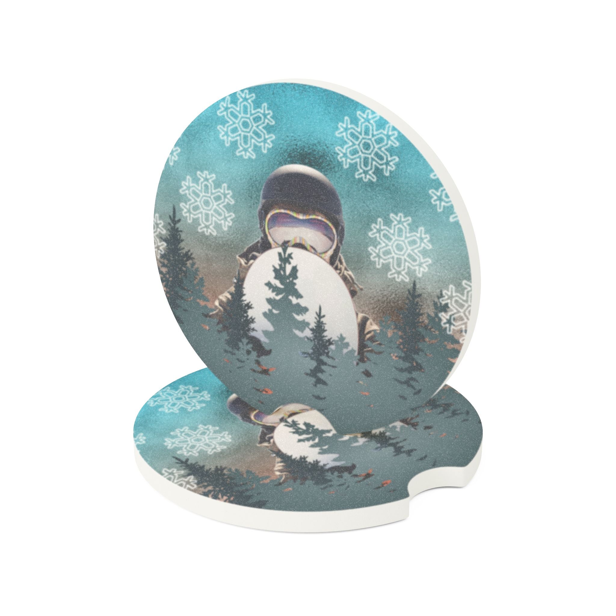 Soapstone Car Coaster — Winter Snowboarder Design