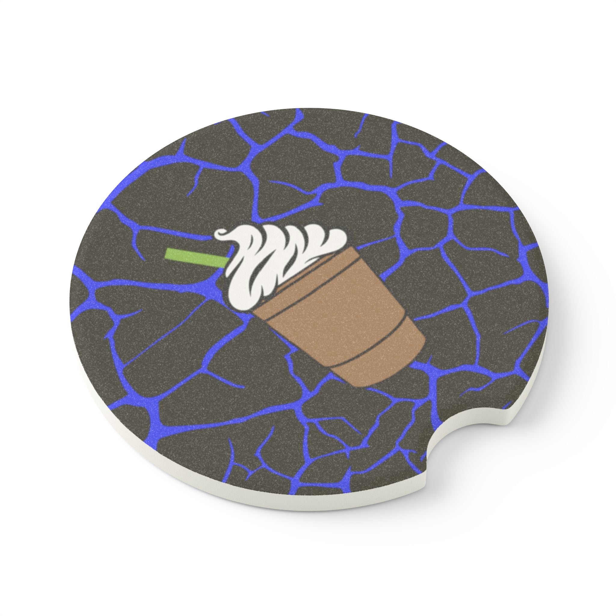 Coffee Frappe Car Coaster — Stone Texture Drink Cup Design