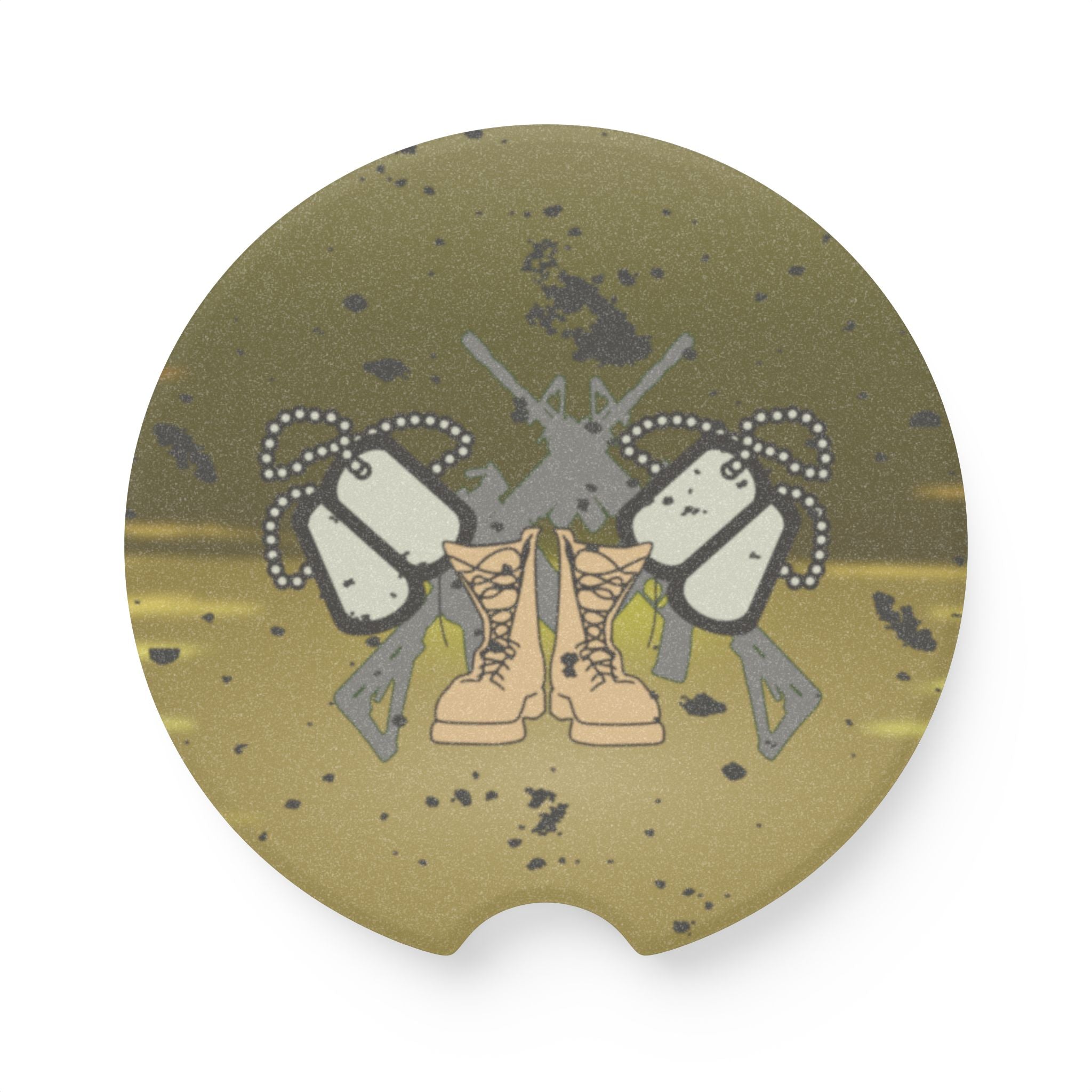 Military Dog Tags & Boots Car Coaster — Army Veteran Vehicle Drink Holder