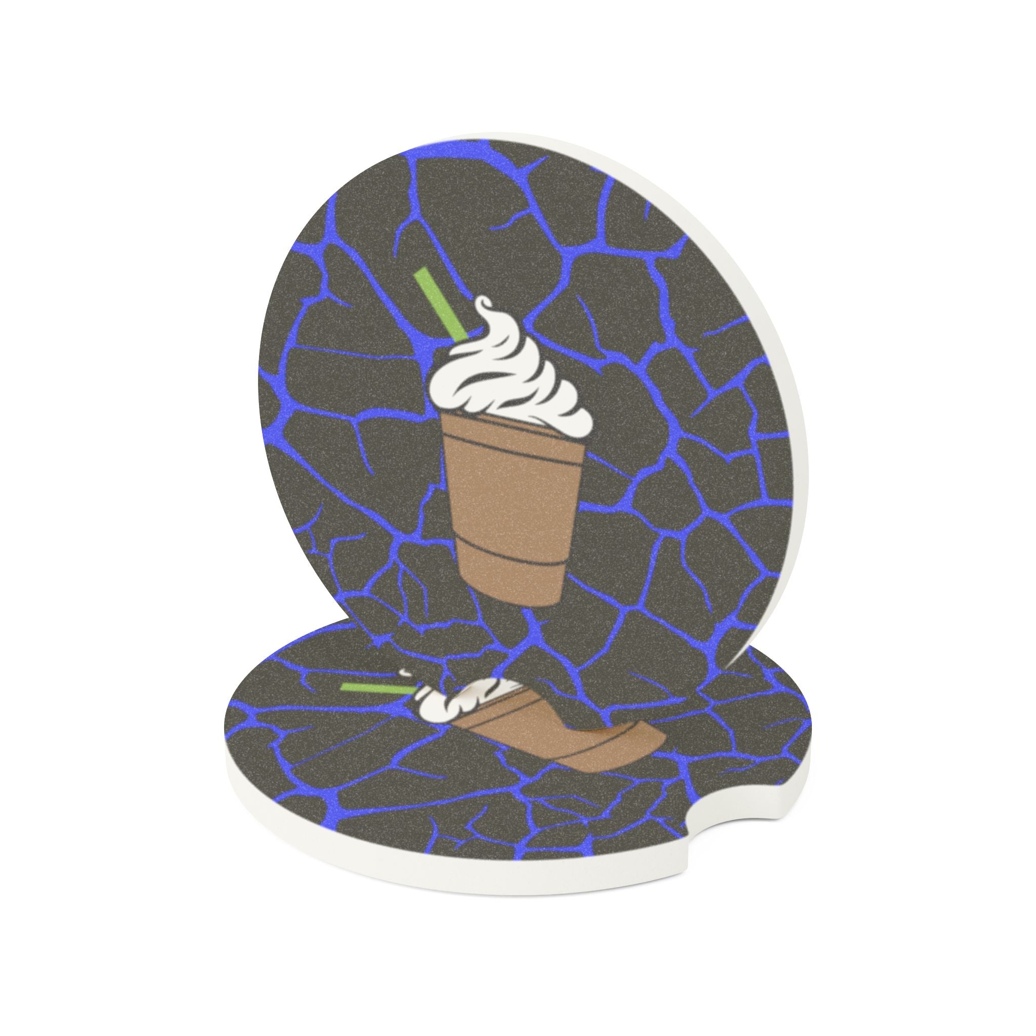 Coffee Frappe Car Coaster — Stone Texture Drink Cup Design
