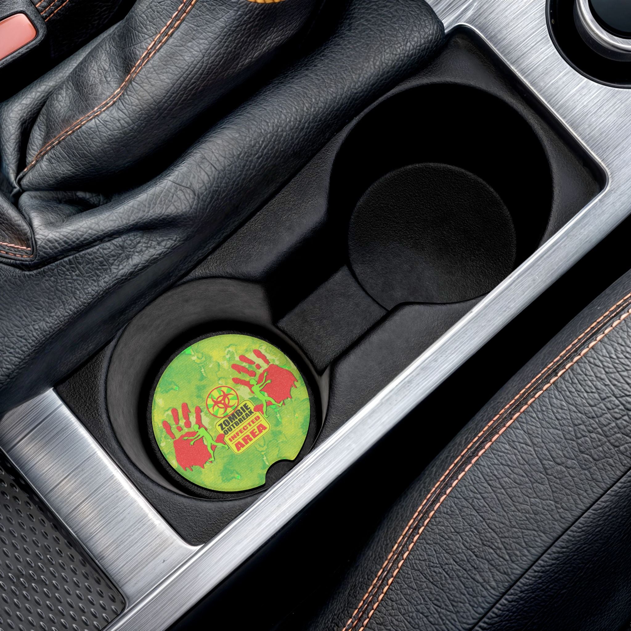 Soapstone Car Coaster — "Zombie Outbreak: Infected Area" Horror Travel Cup Holder Insert