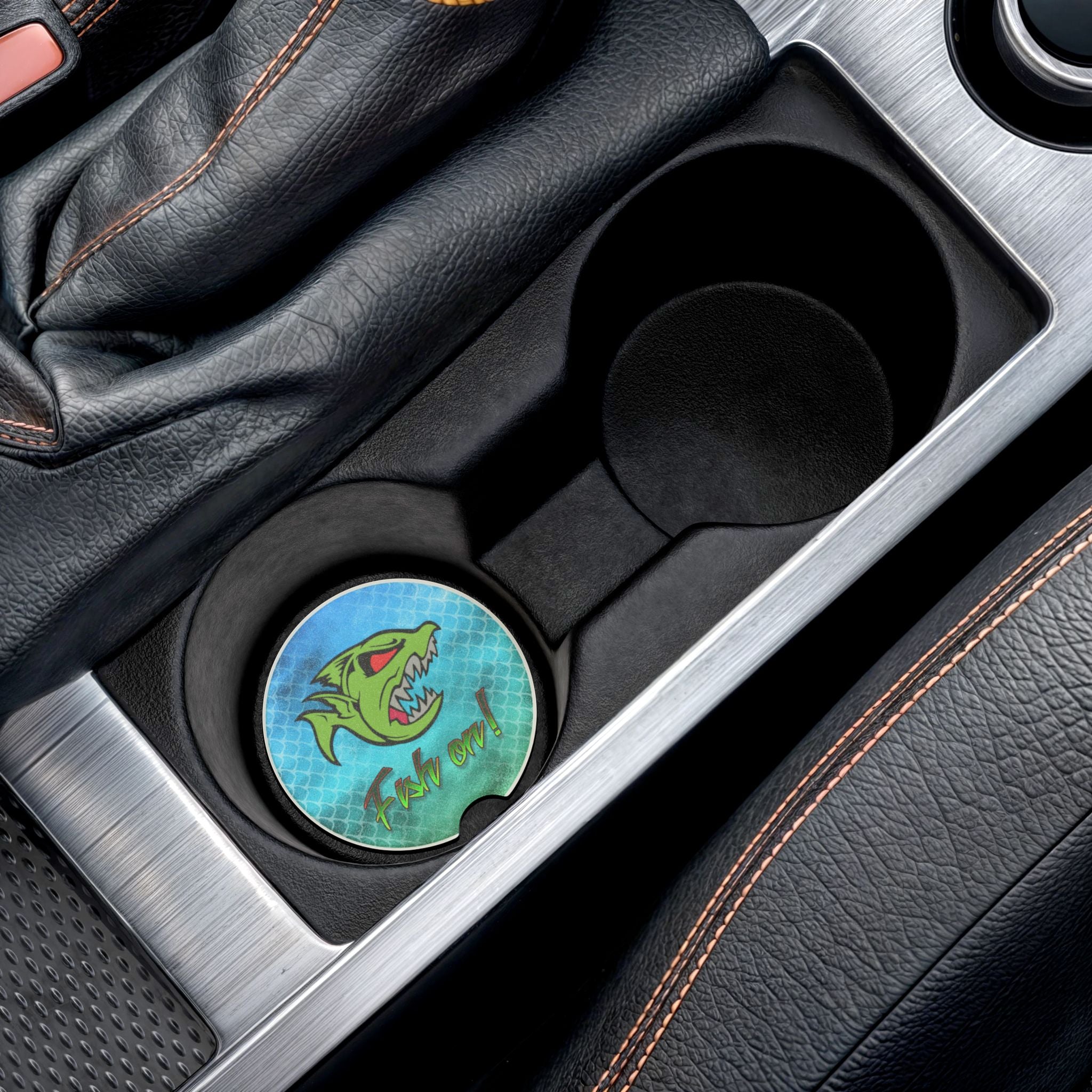 Car Coaster — "Fish On!" Aggressive Fish Design Soapstone Drink Holder