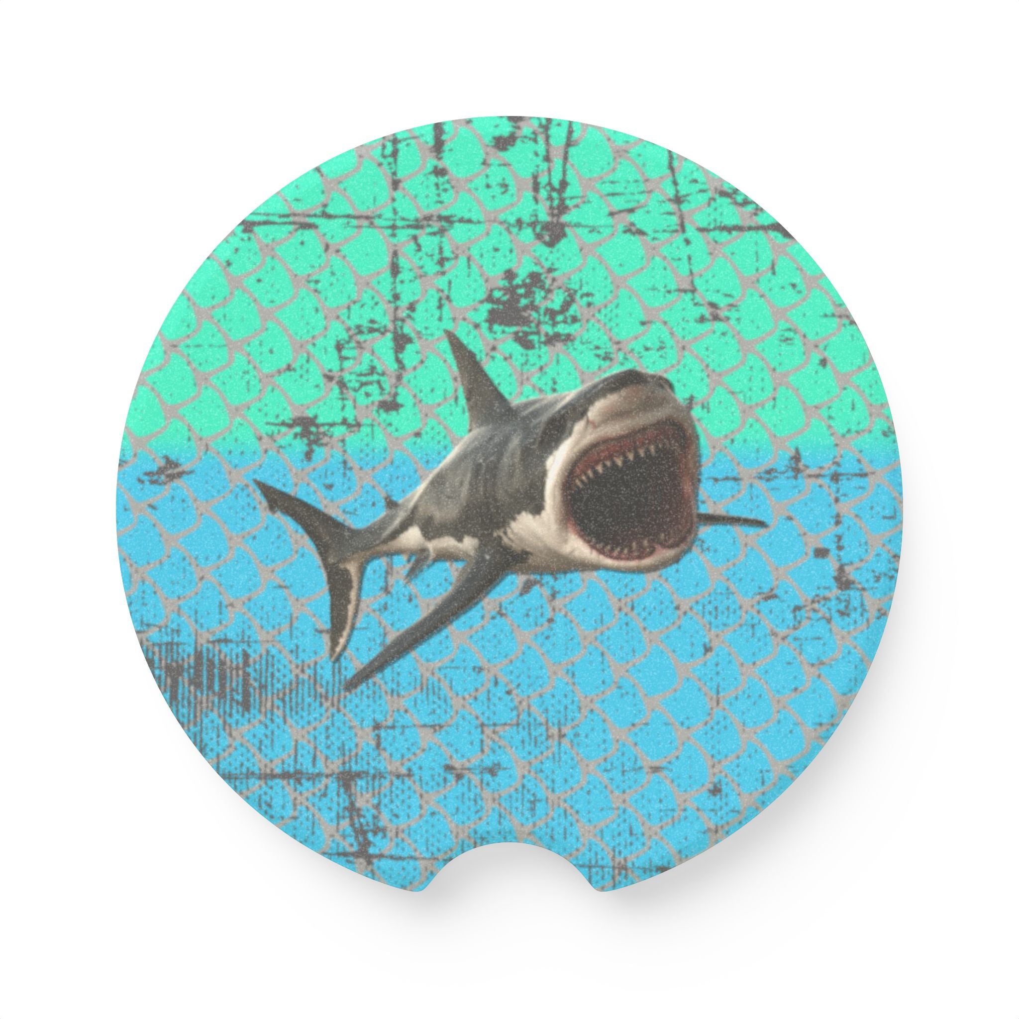 Shark Car Coaster — Distressed Ocean Blue & Green Drink Holder