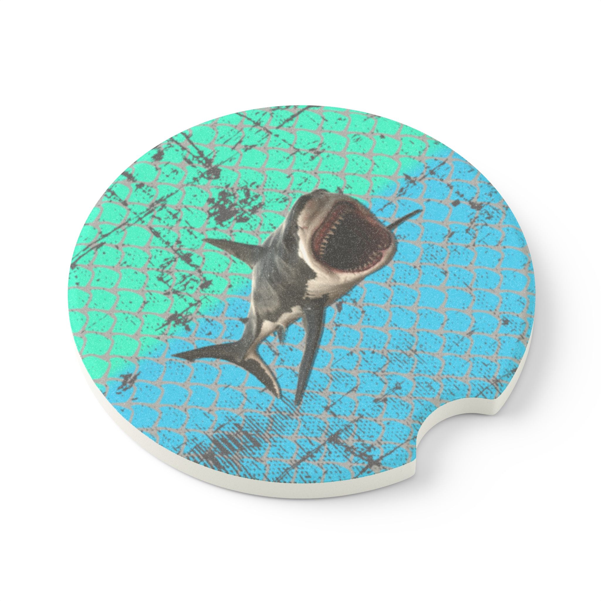 Shark Car Coaster — Distressed Ocean Blue & Green Drink Holder