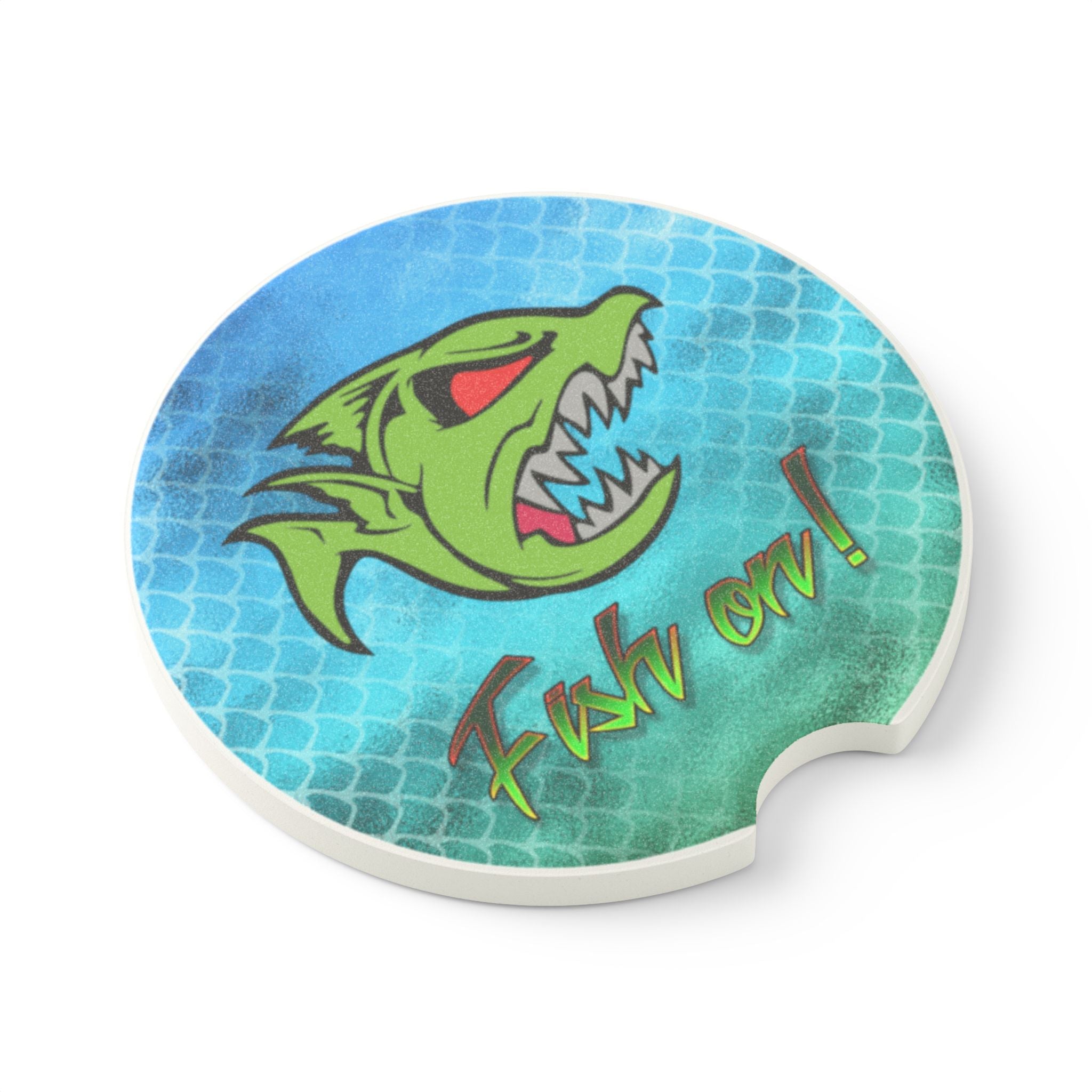 Car Coaster — "Fish On!" Aggressive Fish Design Soapstone Drink Holder