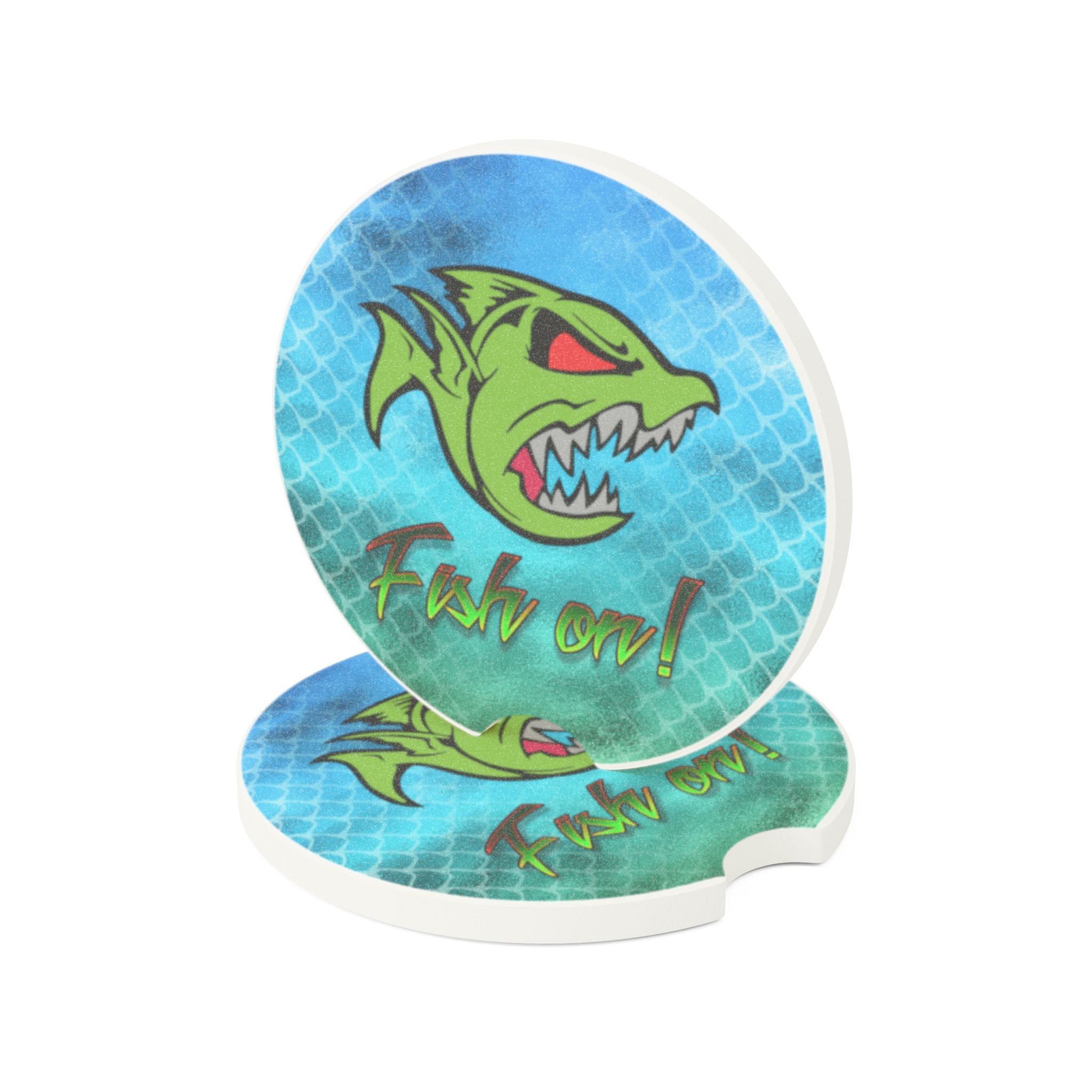 Car Coaster — "Fish On!" Aggressive Fish Design Soapstone Drink Holder