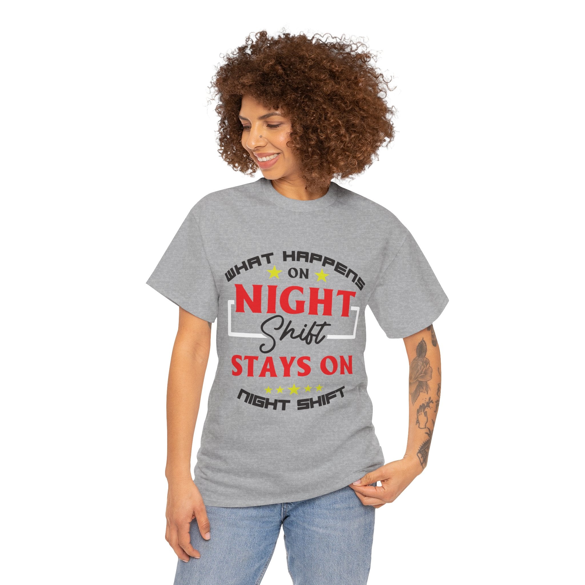 Night Shift T-Shirt — “What Happens on Night Shift Stays on Night Shift” Crew Tee