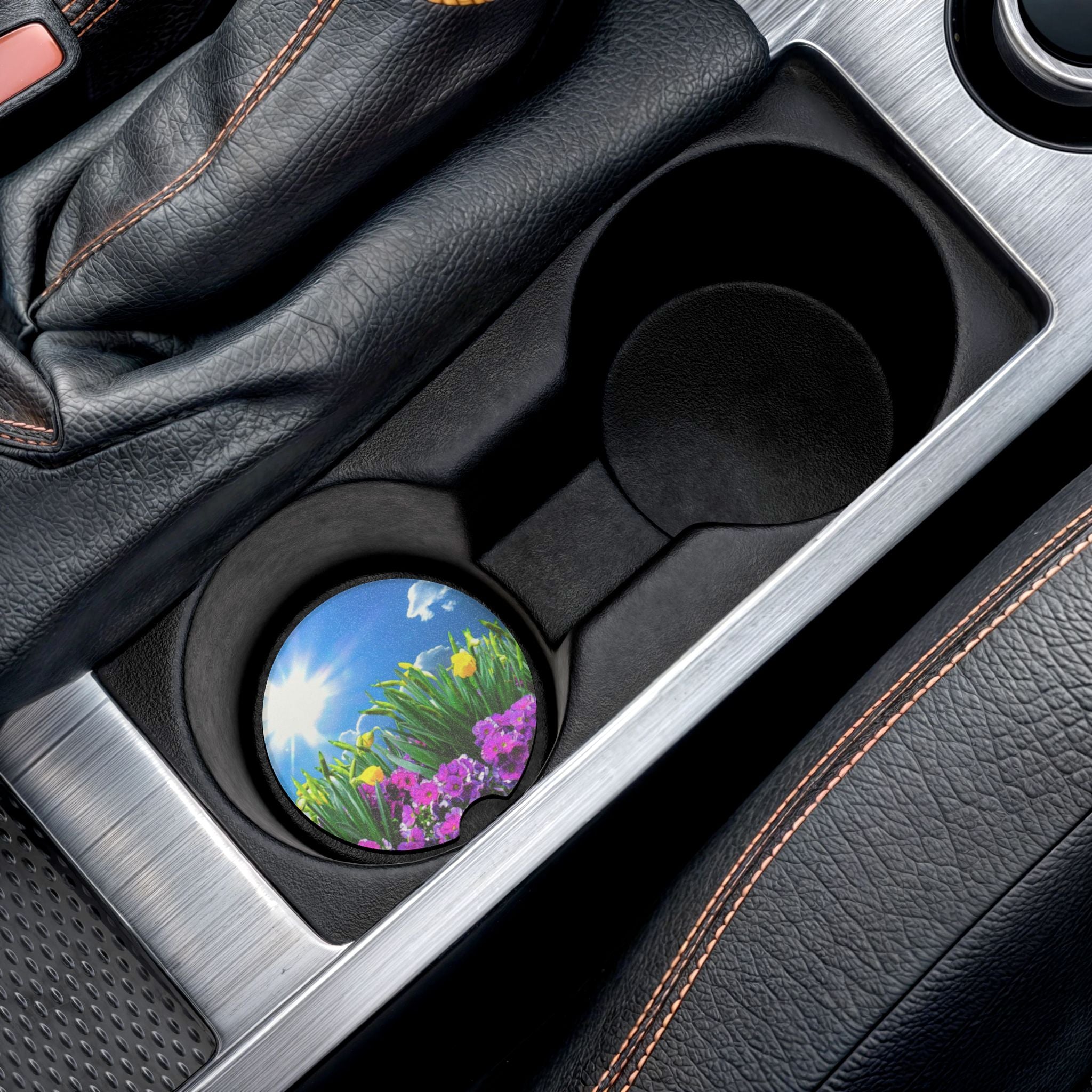 Sunny Spring Flower Garden Design Soapstone Car Coaster