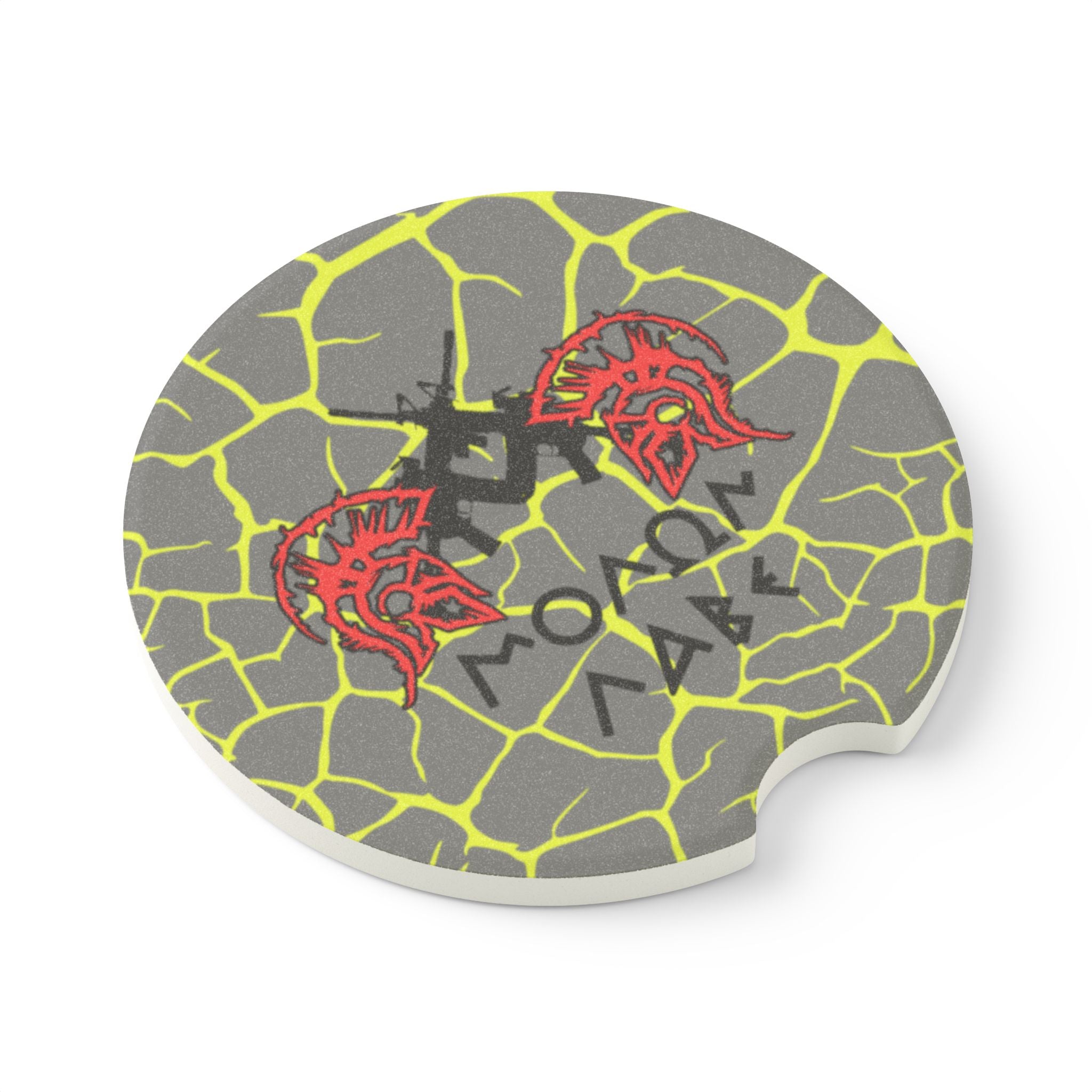 Soapstone Car Coaster — Spartan Helmet 'ΜΟΛΩΝ ΛΑΒΕ' Stone Texture