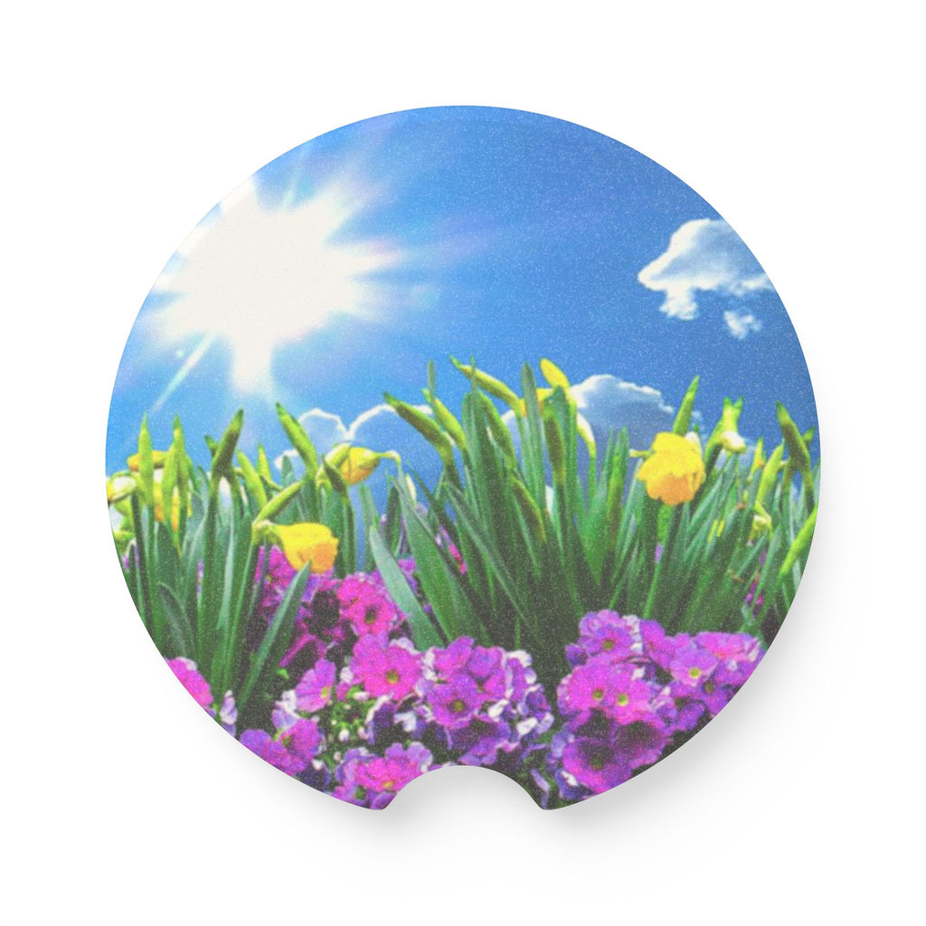Sunny Spring Flower Garden Design Soapstone Car Coaster
