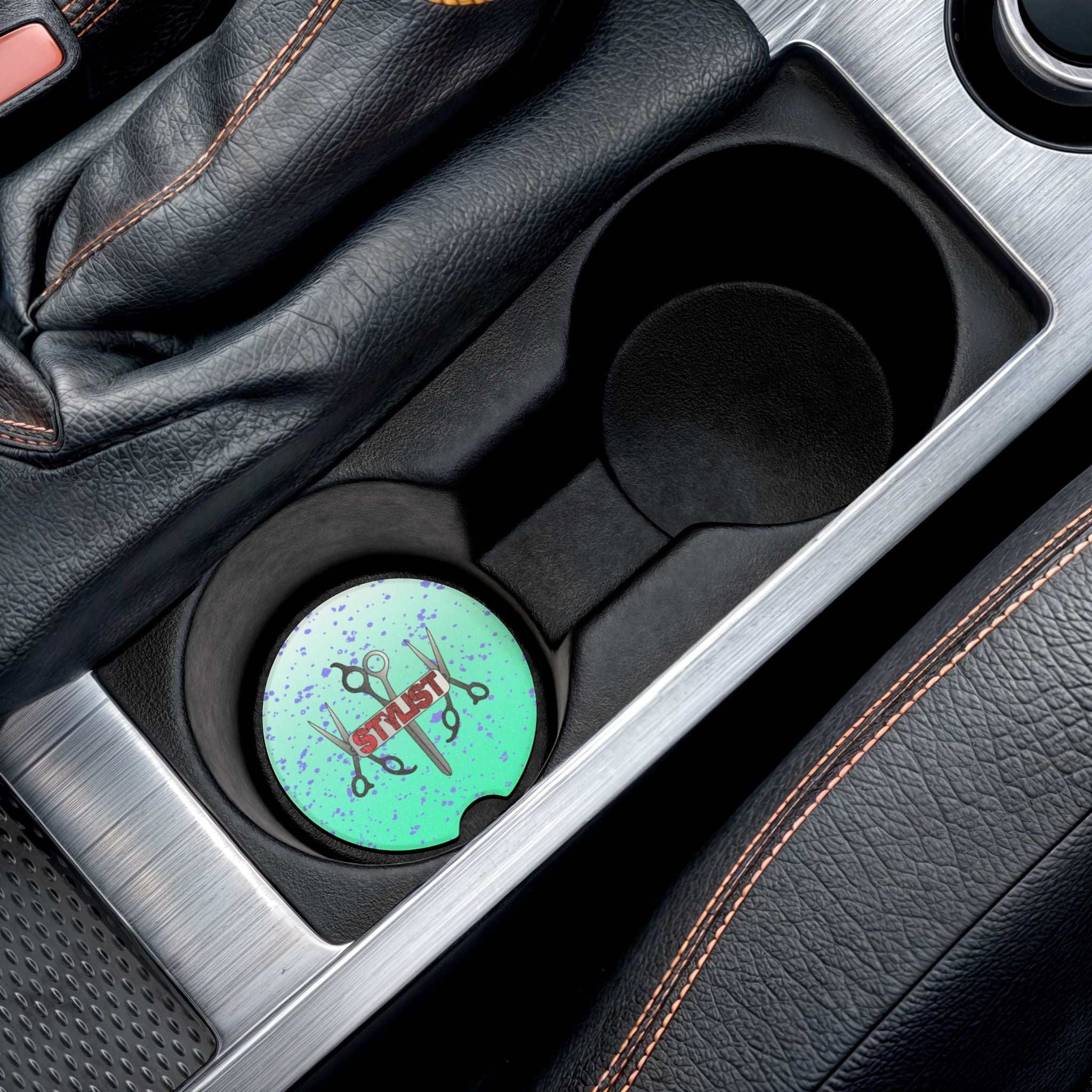 Stylist Car Coaster — Hairdresser Scissors Design Soapstone Cup Holder