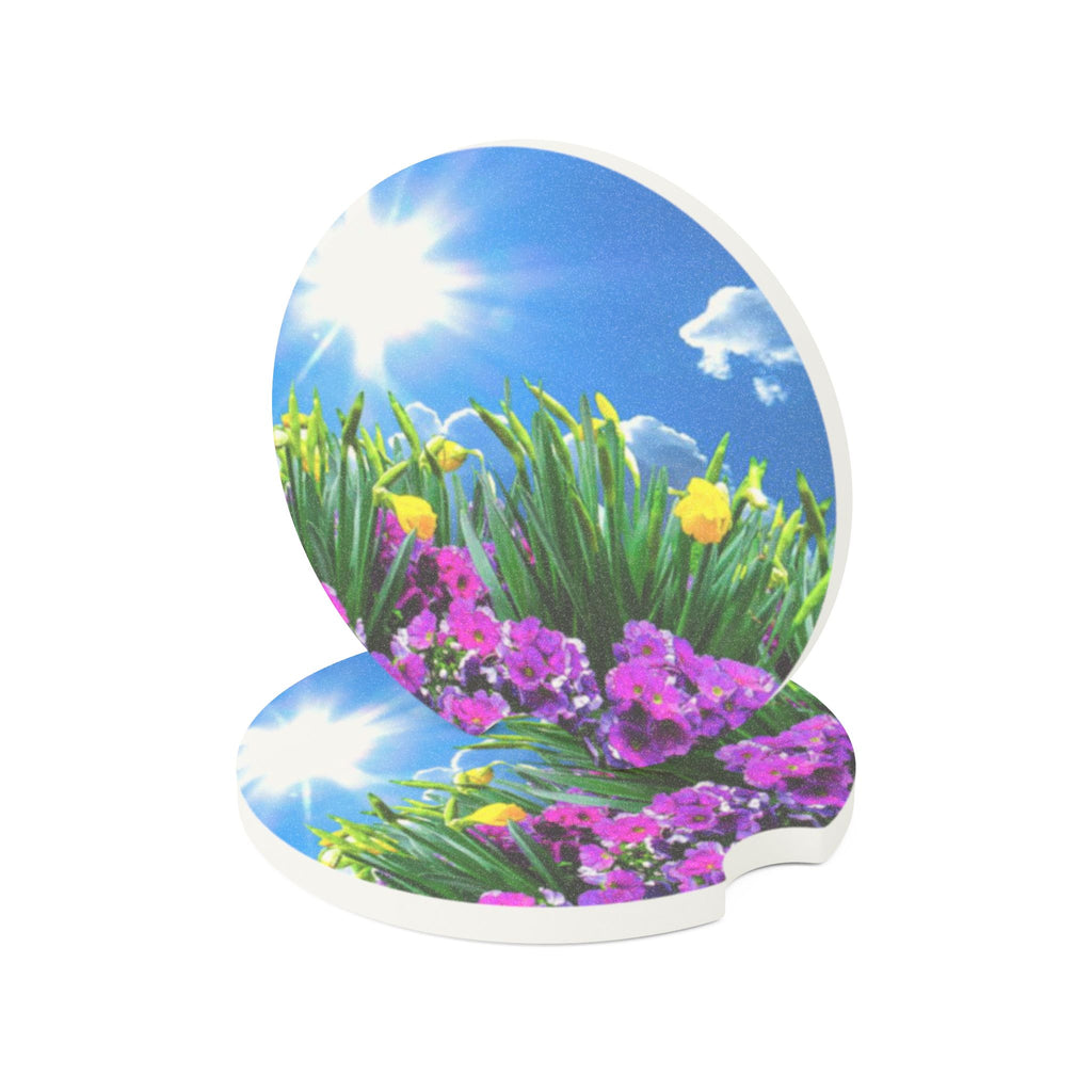 Sunny Spring Flower Garden Design Soapstone Car Coaster