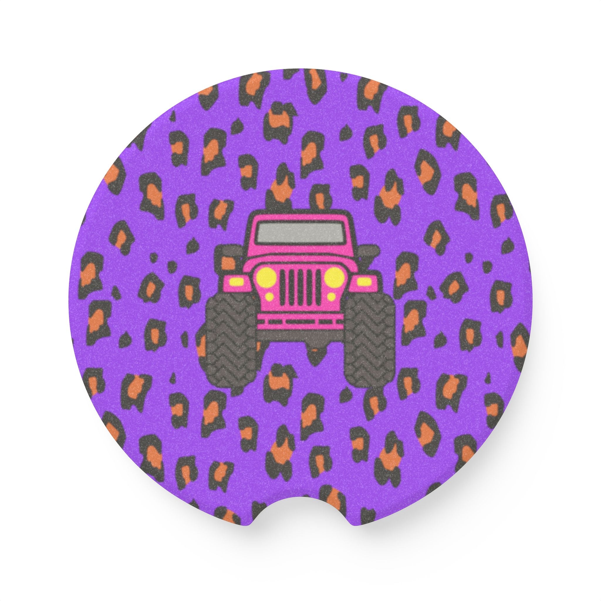Jeep Monster Truck Car Coaster — Purple Leopard Print Soapstone Cup Holder Protector