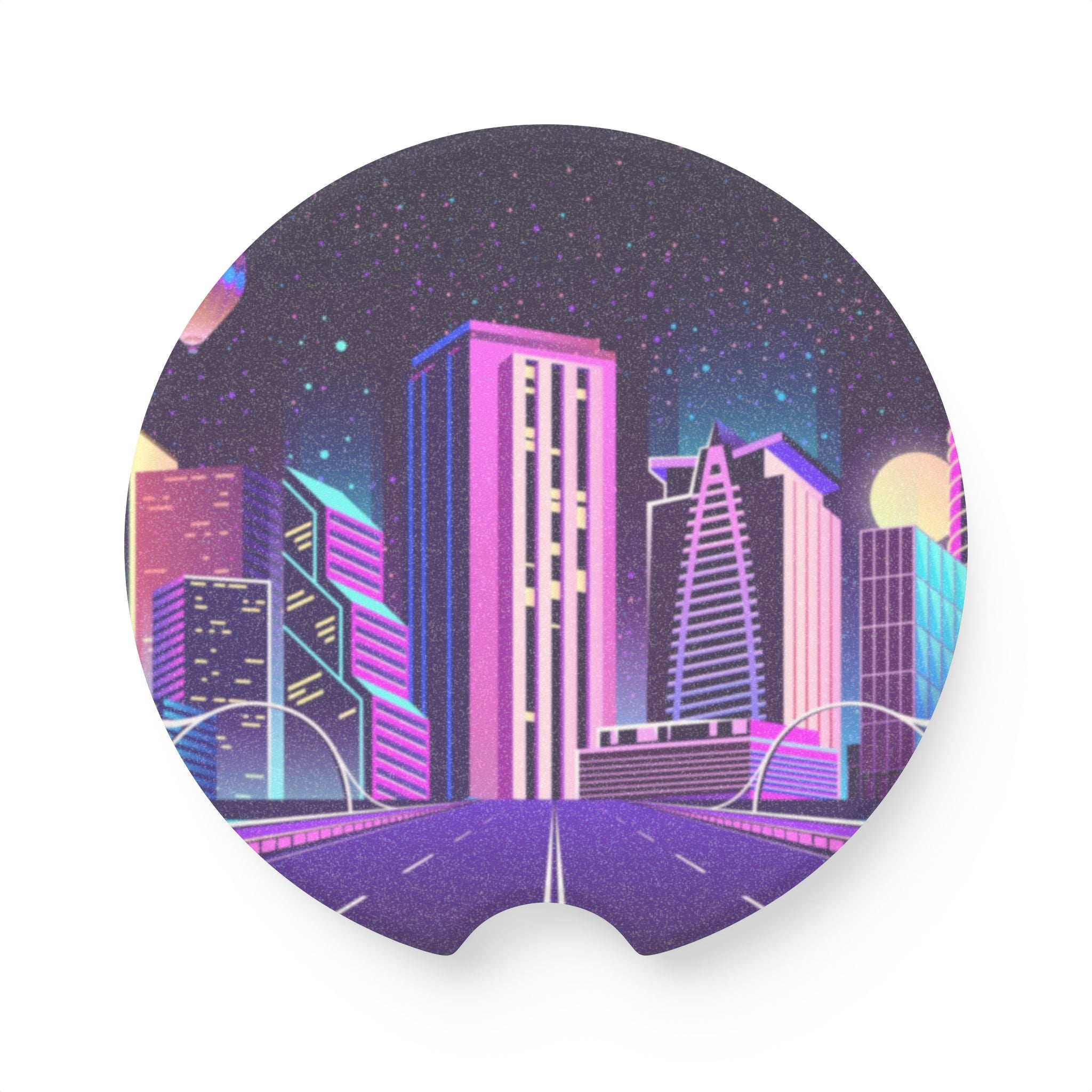 Retro Neon City Skyline Car Coaster