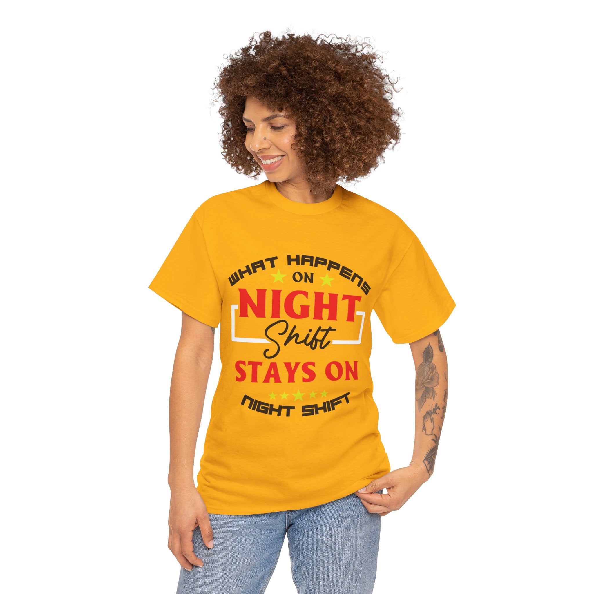 Night Shift T-Shirt — “What Happens on Night Shift Stays on Night Shift” Crew Tee