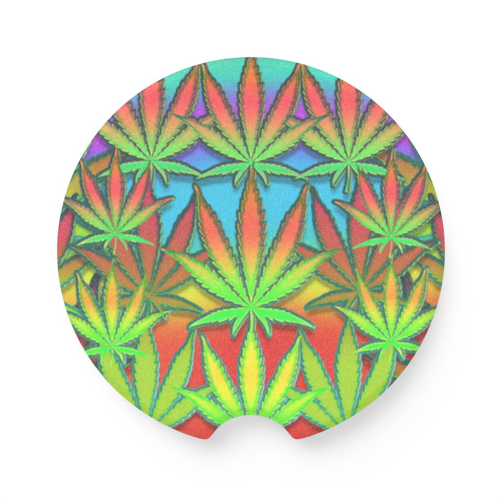 Psychedelic Rainbow Cannabis Soapstone Car Coaster