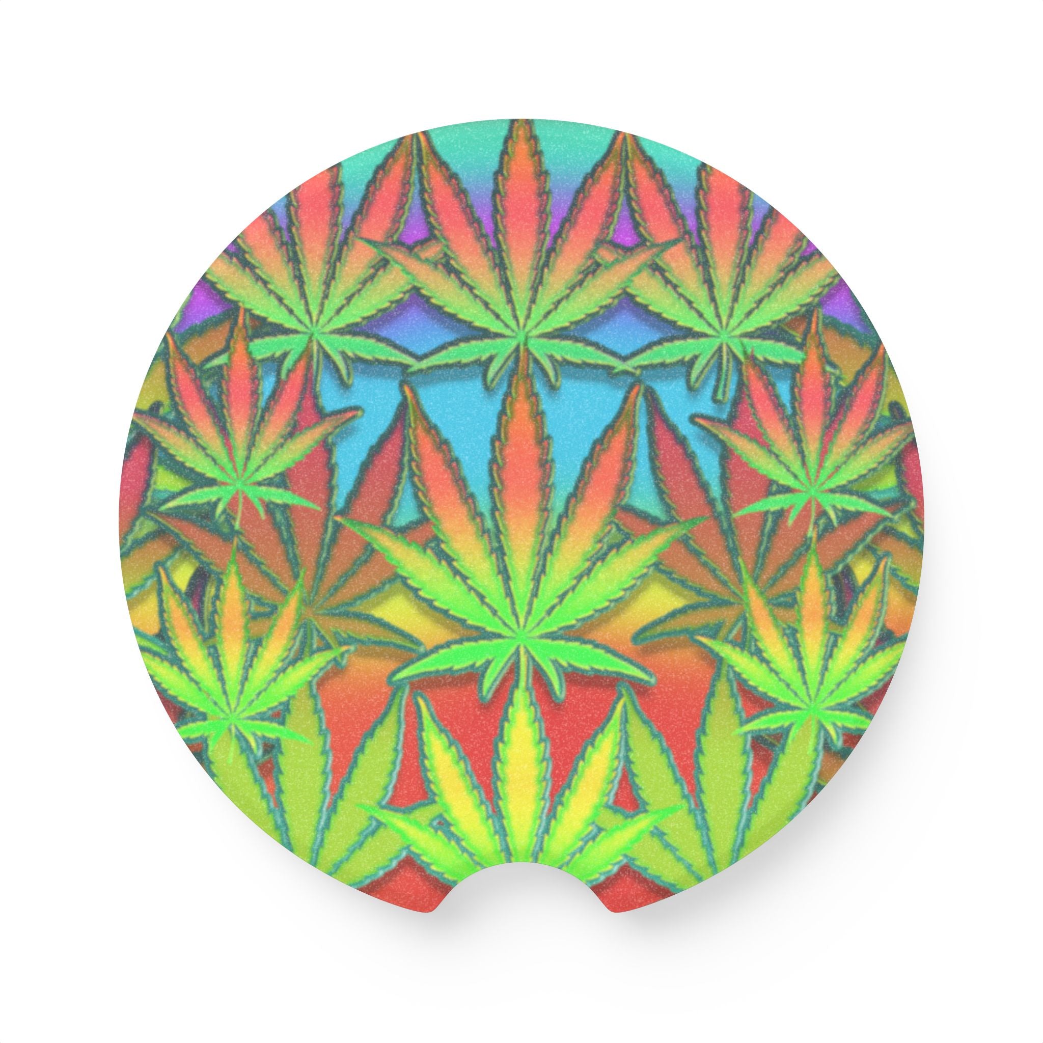 Psychedelic Rainbow Cannabis Soapstone Car Coaster