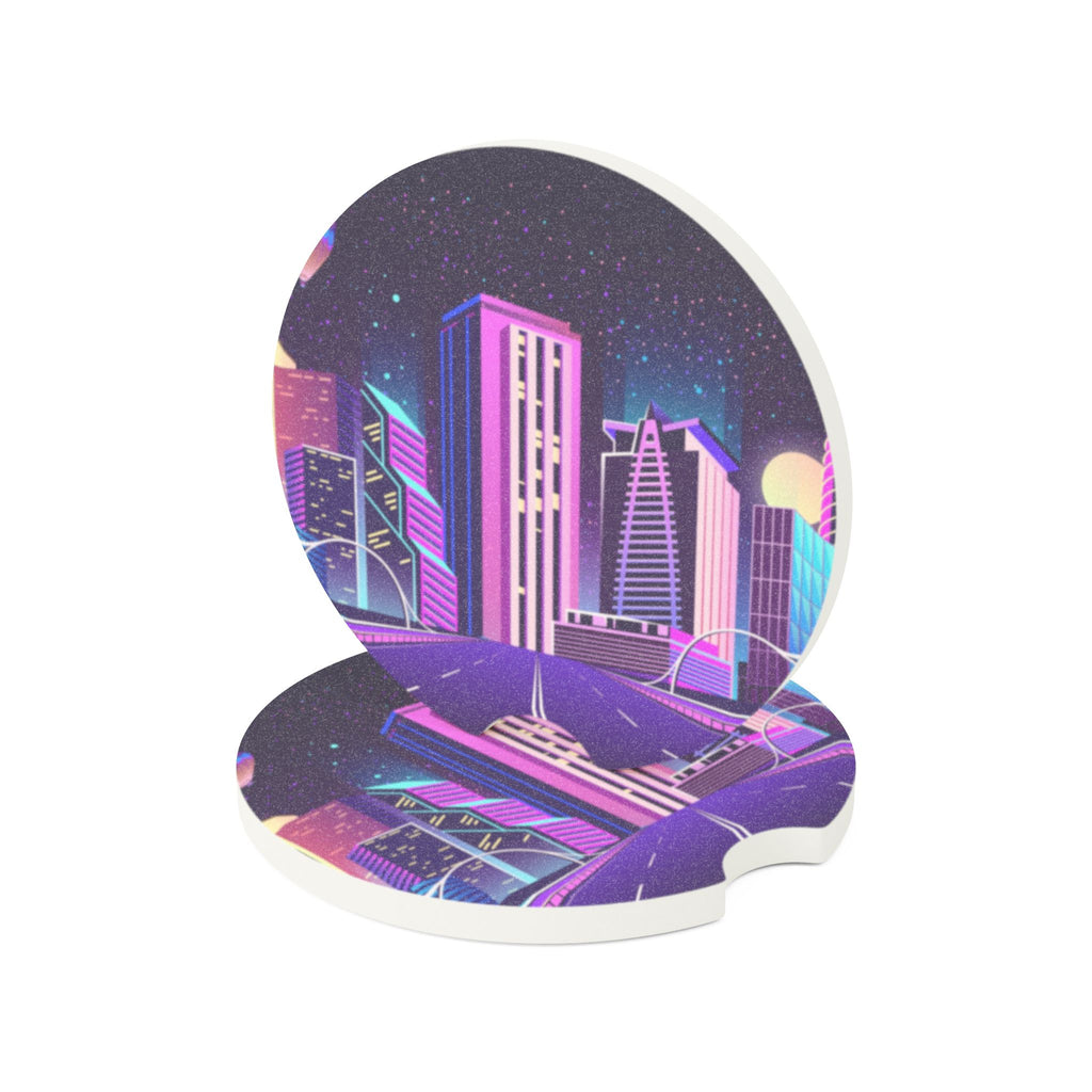 Retro Neon City Skyline Car Coaster