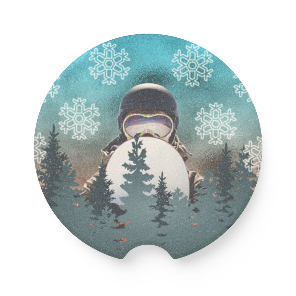 Soapstone Car Coaster — Winter Snowboarder Design
