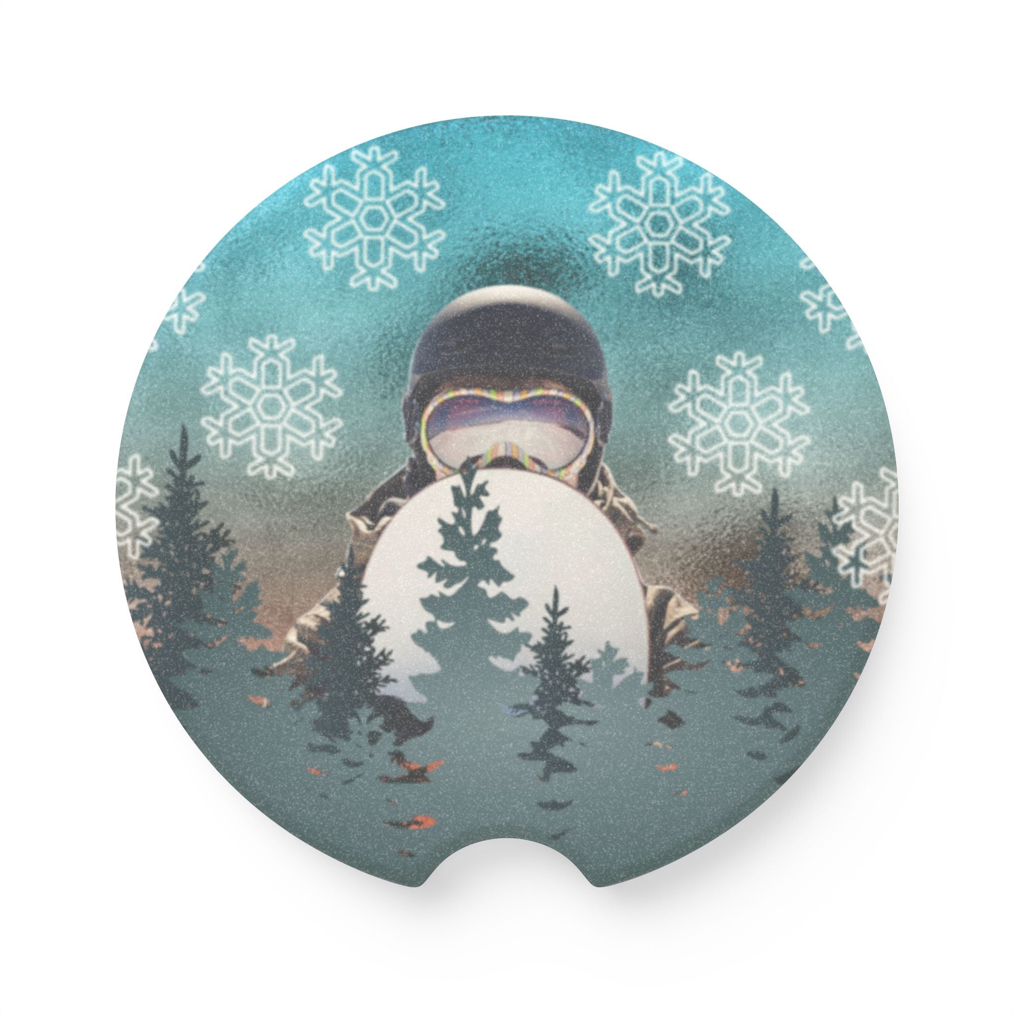 Soapstone Car Coaster — Winter Snowboarder Design