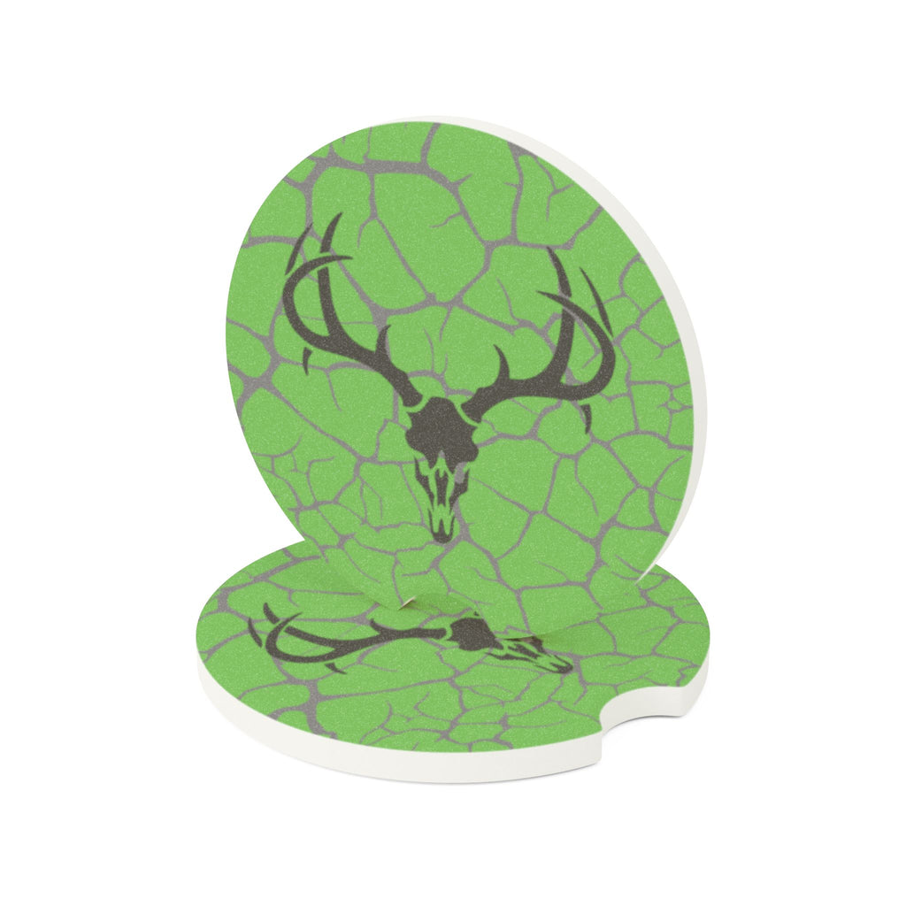 Deer Skull Car Coaster — Green Cracked Stone Soapstone Cup Holder Insert