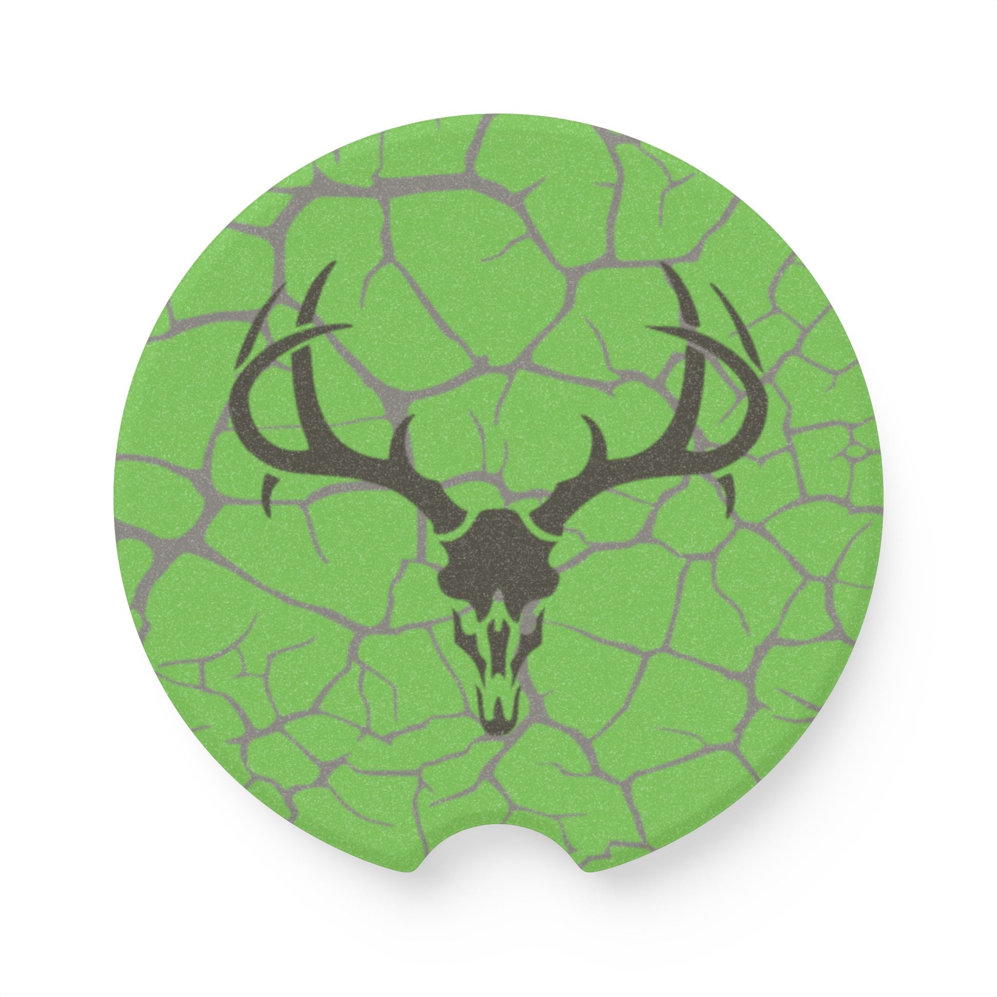 Deer Skull Car Coaster — Green Cracked Stone Soapstone Cup Holder Insert