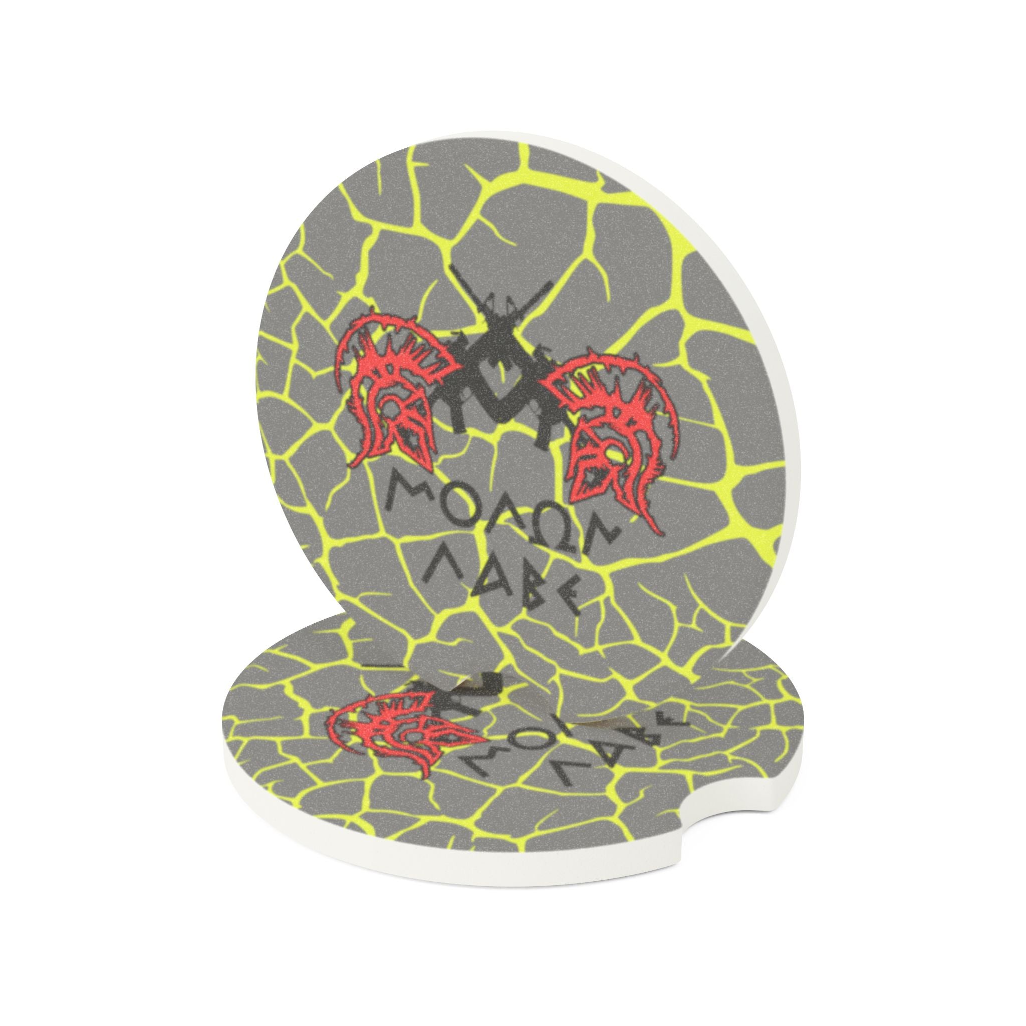 Soapstone Car Coaster — Spartan Helmet 'ΜΟΛΩΝ ΛΑΒΕ' Stone Texture